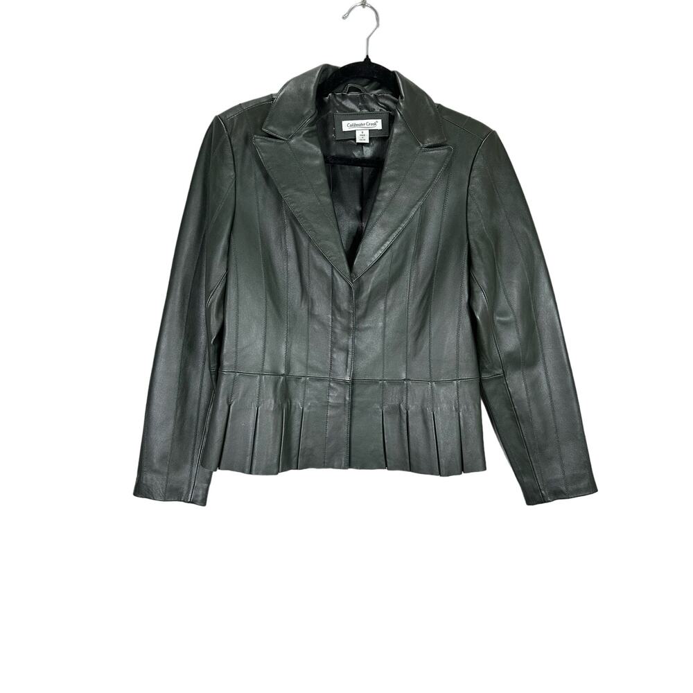Coldwater Creek Y2K Women’s Dark Olive Green Pleated Leather Jacket size 8